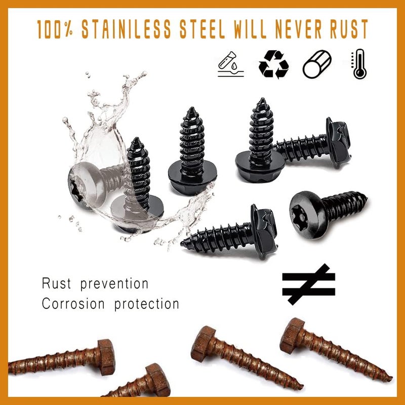 Middrivr 4 Set Black Anti Theft License Plate Screws Kits, Rustproof Stainless Steel Car Tag Plate Mounting Hardware, M6 (1/4") Tamper Proof Screws for Front Rear Frame Holder Mounting - Image 2
